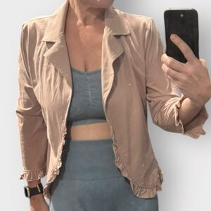 NWT Grace Karin Open Front Ruffle Hem Cropped Blazer | Size M | Blush Neutral